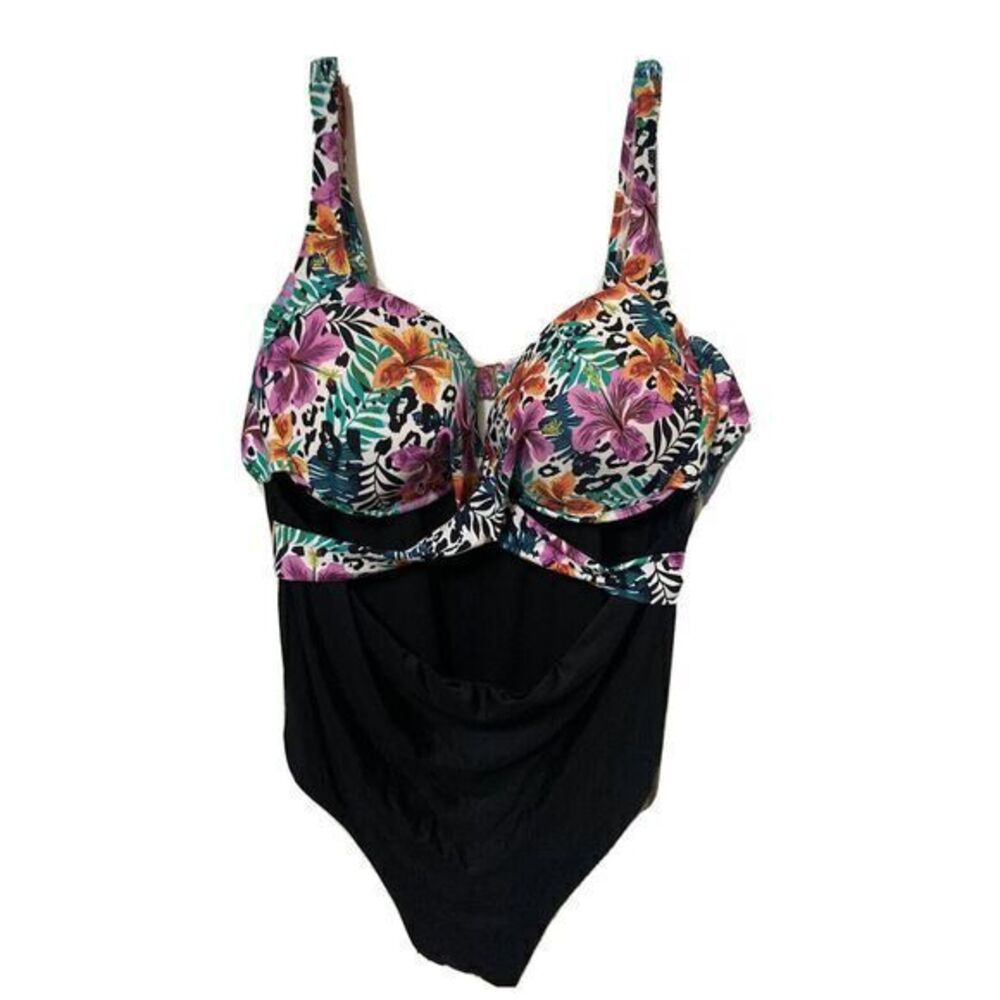 NWT Size 26 Swimsuits For All Womens Mallorca Multi Cut Out Underwire One Piece‎